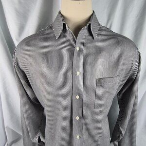 Donald J Trump Signature French Cuff Shirt Black/White Pinstripe Sz 17.5 - 36/37